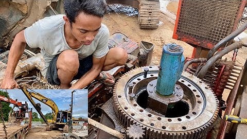 The process of repairing a large truck crane