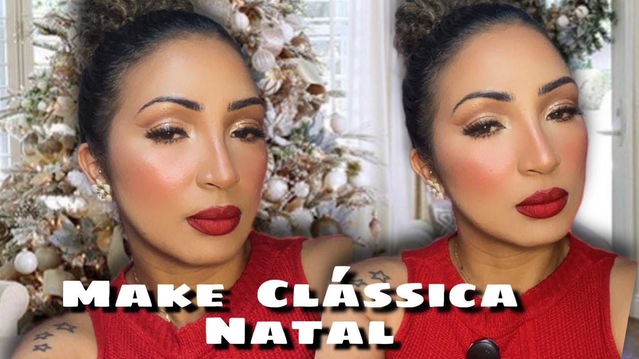 MAKE CLÁSSICA DE NATAL | Maquiagem  com muito brilho e  Batom Vermelho 🎄✨