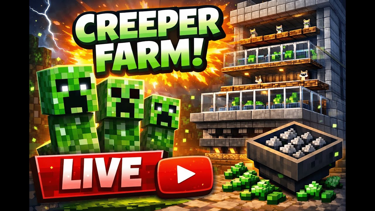 🔴 MINECRAFT LIVE (Custom server) — Building Creeper farm