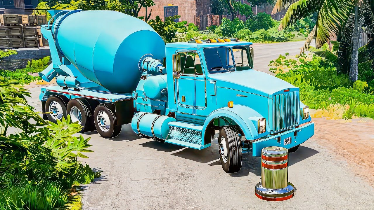 Разноцветные цементовозы против столбиков #beamngdrive #truck