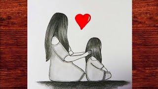 Anneler Günü Kız ve Anne Çizimi Kolay Karakalem / M.A Çizim / How to draw Mother Day