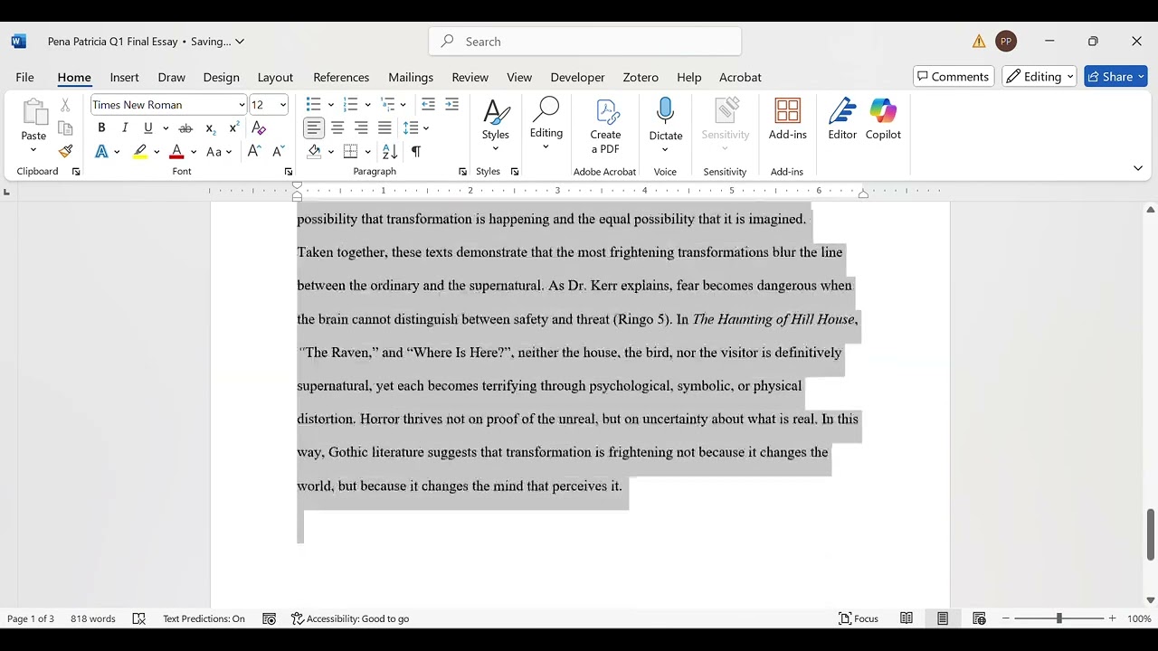 Formatting the Q1 Final Essay