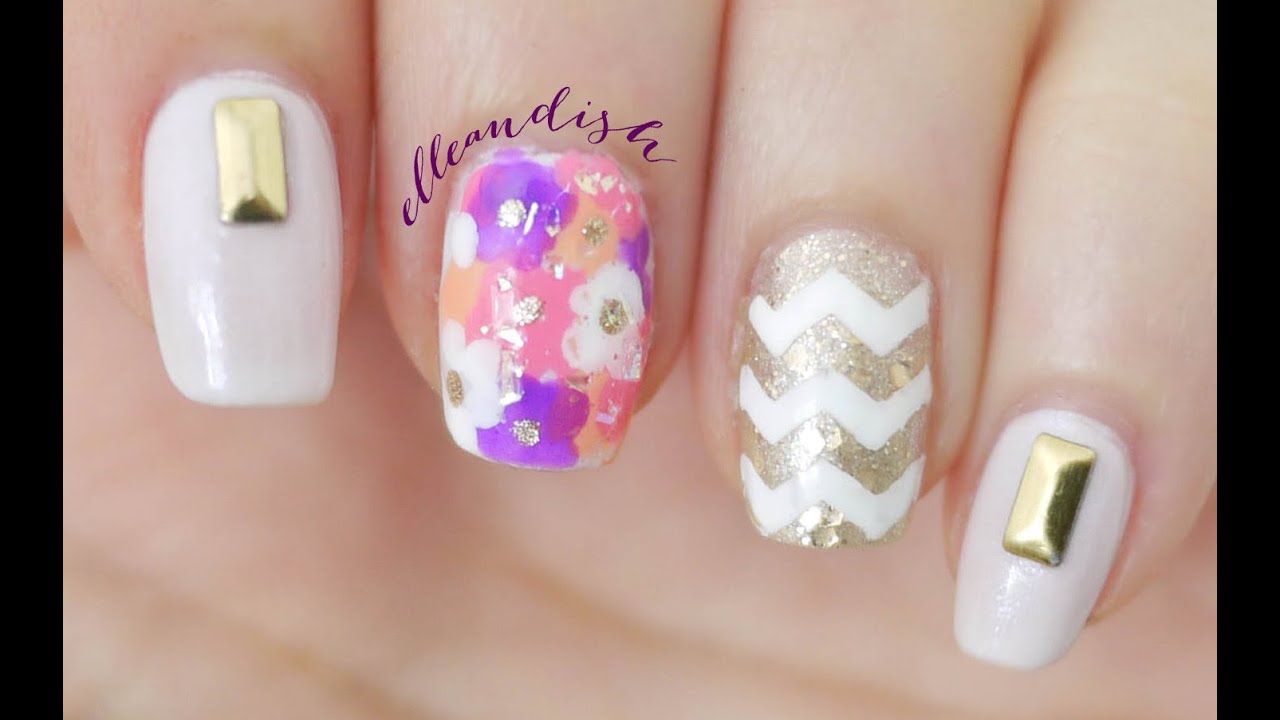 Floral Chevron Nails