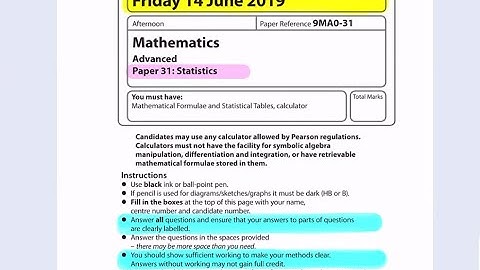 Edexcel A-level Statistics June 2019 Paper 31 walkthrough GCE New Specification