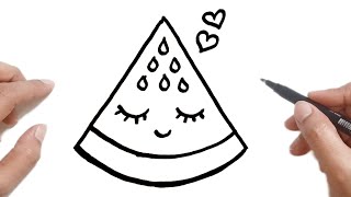 كيف ترسم بطيخ كيوت وسهل خطوة بخطوة / رسم سهل / تعليم الرسم للمبتدئين || Cute Watermelon Drawing