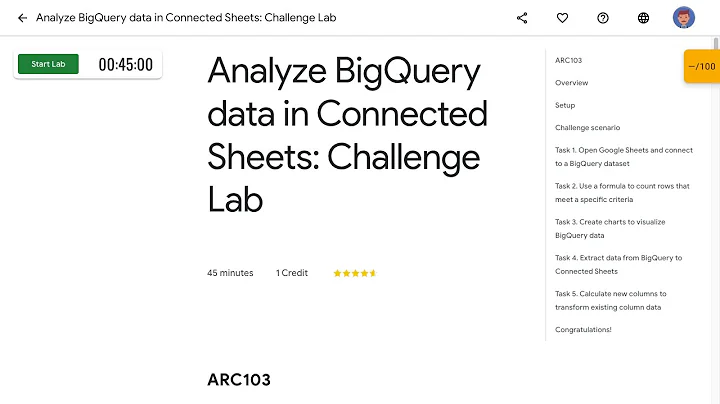 Analyze BigQuery data in Connected Sheets Challenge Lab ARC103