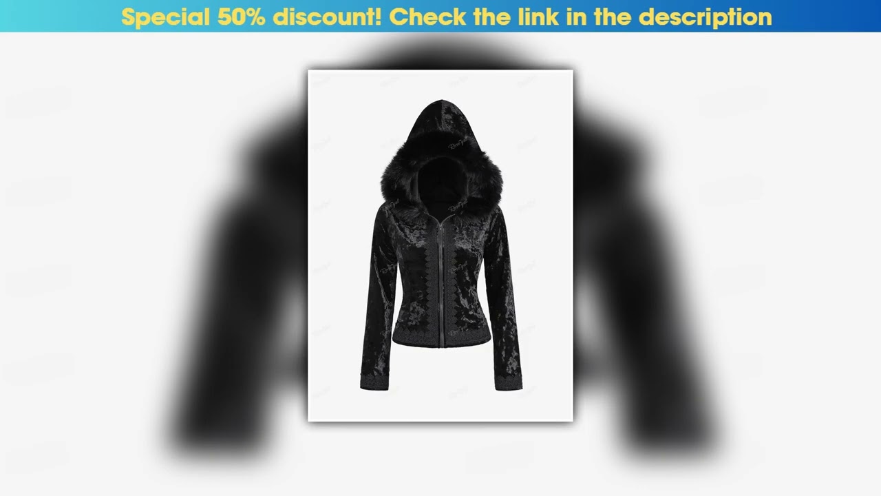 Must Buy ROSEGAL Plus Size Gothic Fur Coats Black Full Zipper Applique Panel Fur Trim Fluffy Collar