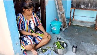 cutting vegetable |desi Indian housewife kavya | cleavage | hot leg in morning | down blouse vlog