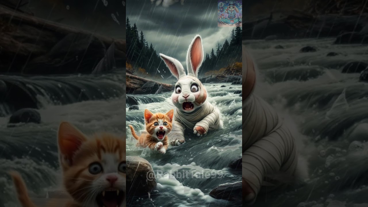 The cat saves the rabbit from death!😭