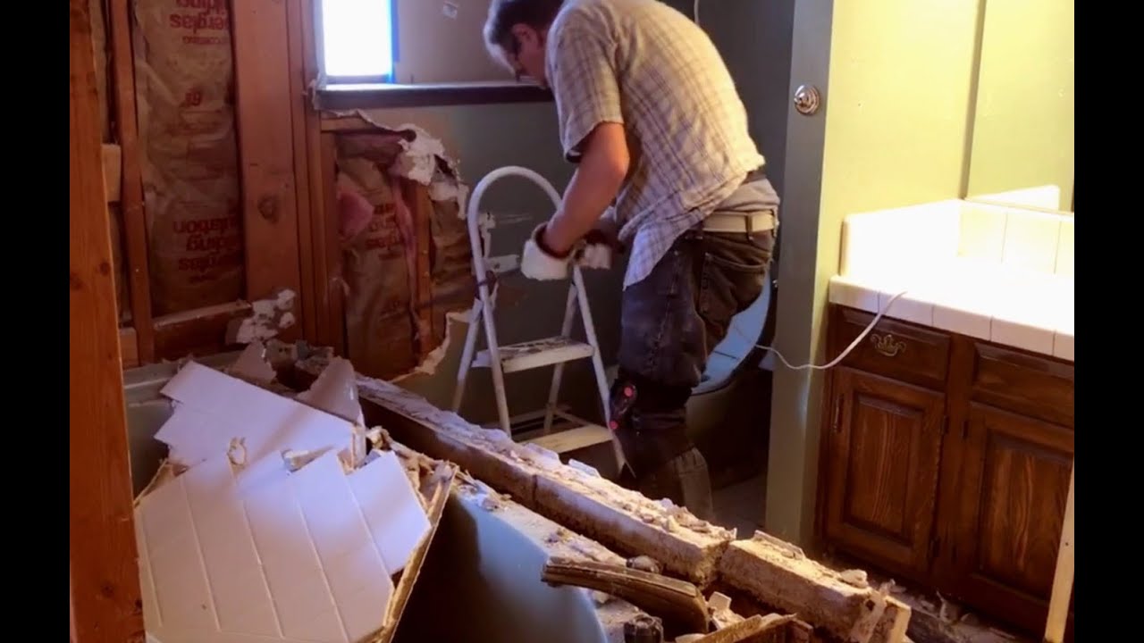Quick video how we removed bathtub, demo, tear out small bathroom remodel YouTube