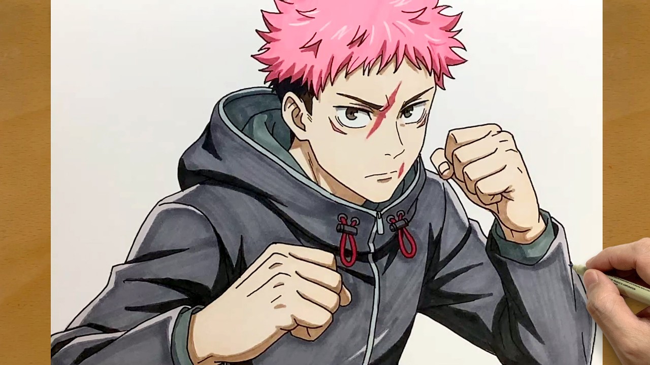 Как нарисовать Юджи Итадори | Рисование в стиле дзюдзюцу кайсэн шаг за шагом