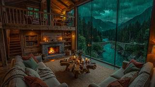 Cozy Cabin Ambience by the Stream 🌧️ Soft Jazz Instrumental in Rainy Forest for Peaceful Moments screenshot 4