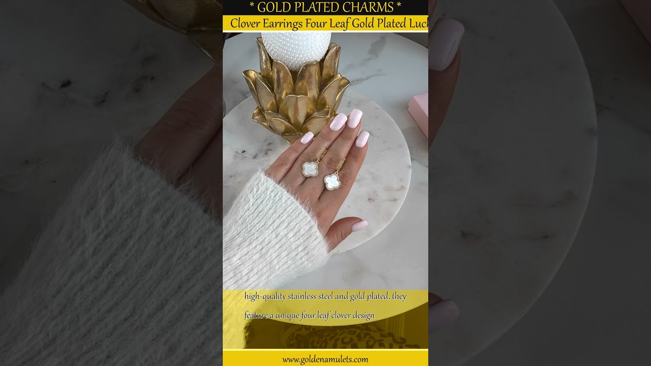 Clover Earrings Four Leaf Gold Plated Lucky Flower Jewelry Gift