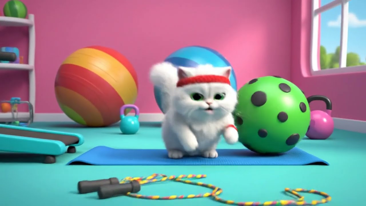 "Adorable Cat Gym Workout – Fun Cartoon Animation for Kids!"