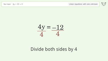Linear equation with one unknown: Solve 4y+12=0 step-by-step solution