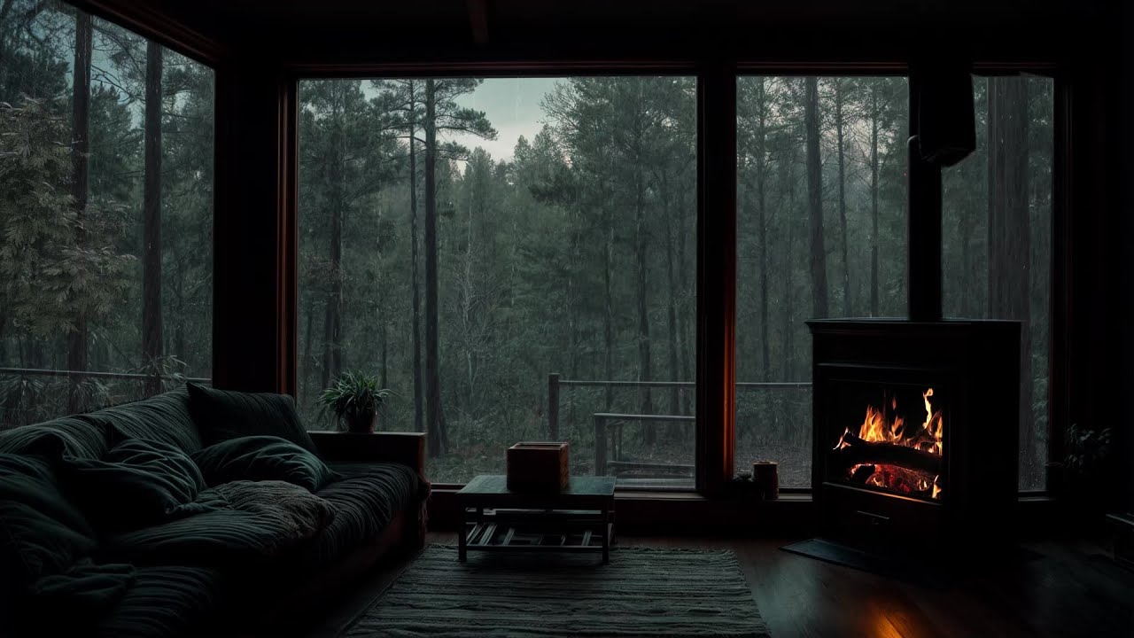 Cozy Rainy Night in a Forest Cabin | Fireplace & Rain Sounds for Sleep ...