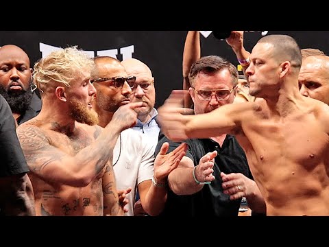 Nate Diaz throws STOCKTON SLAP & KICK at Jake Paul in HEATED weigh in • Paul vs Diaz