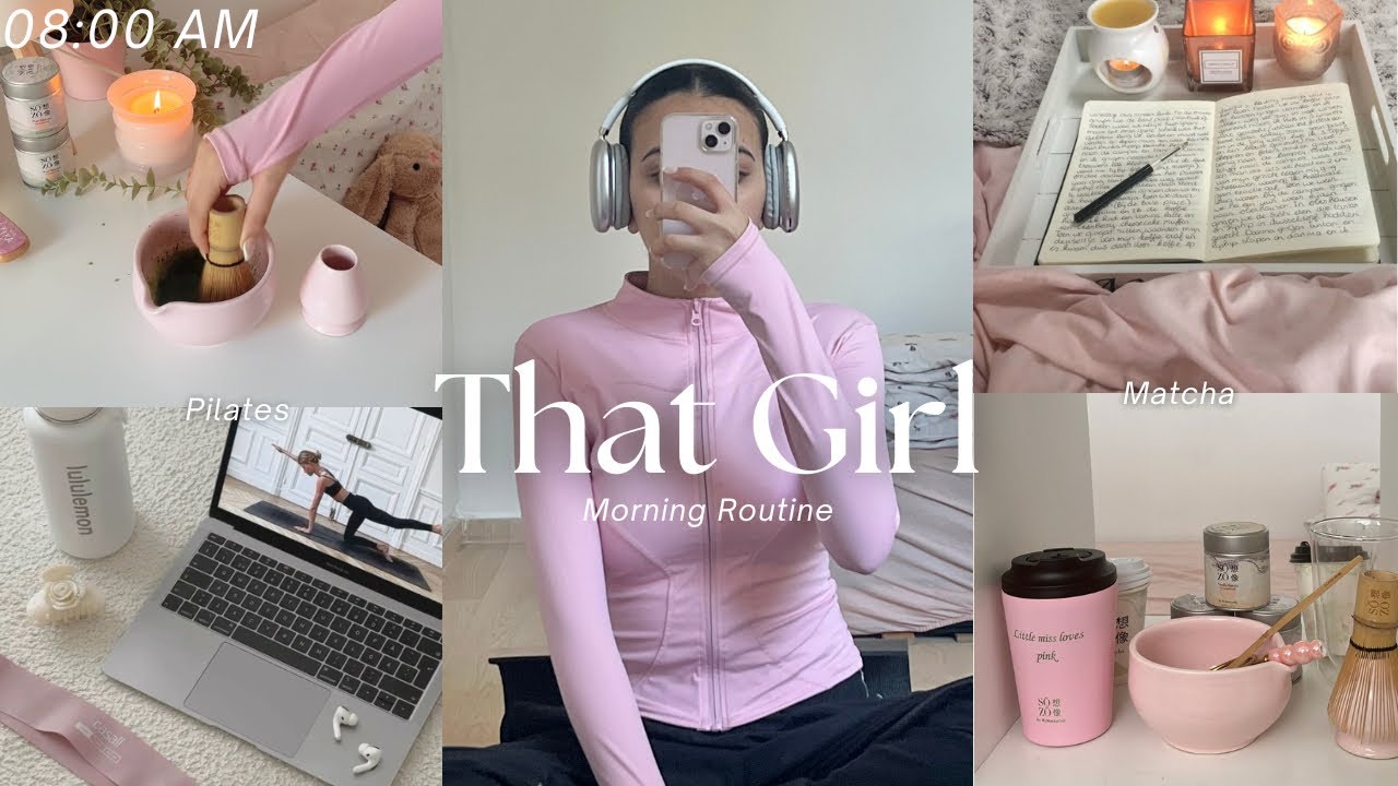 trying the VIRAL 8 AM THAT GIRL morning routine 🍵🩰 productive,journaling, healthyhabits