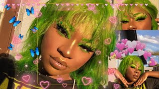 soft goth neon green eyeshadow tutorial ( dark skin )