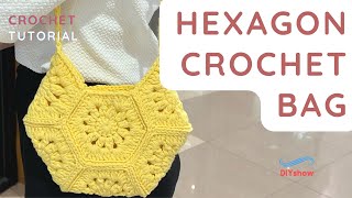 【Crochet Turtorial】How to Crochet Hexagon Grandmother Checkered Braided Shoulder Bag for Beginners