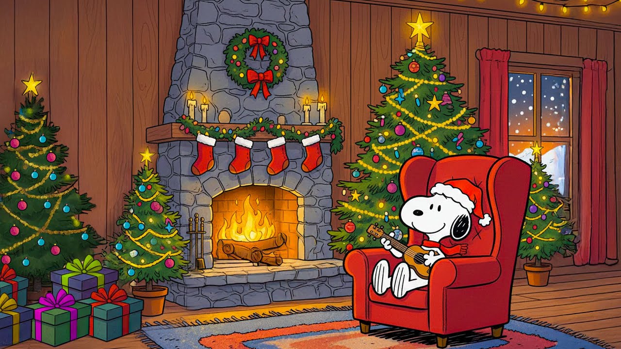 Рождественский вечер Снупи 🎅 Нежный зимний джаз у камина для умиротворяющих моментов
