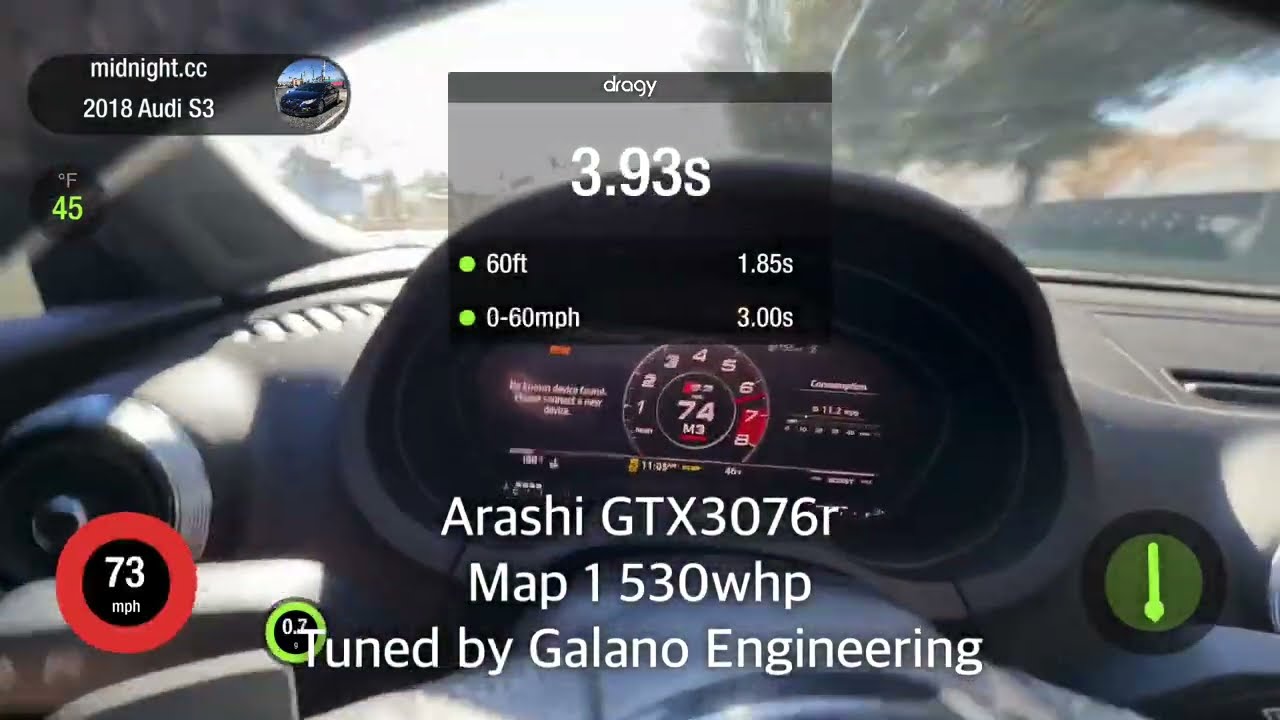 My first 10.5 1/4 mile pass Arashi GTX3076r Audi S3 Map 1