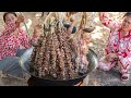 Cooking A Huge Bunch of Chicken Gizzards Skewer &amp; Pig Intestine - Eating &amp; Sharing - Kitchen Foods