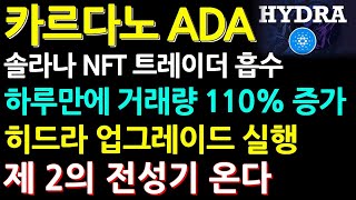 카르다노 코인 솔라나 NFT 트레이더 흡수 하루만에 거래량 110% 증가 히드라 업그레이드 실행 제 2의 전성기 온다