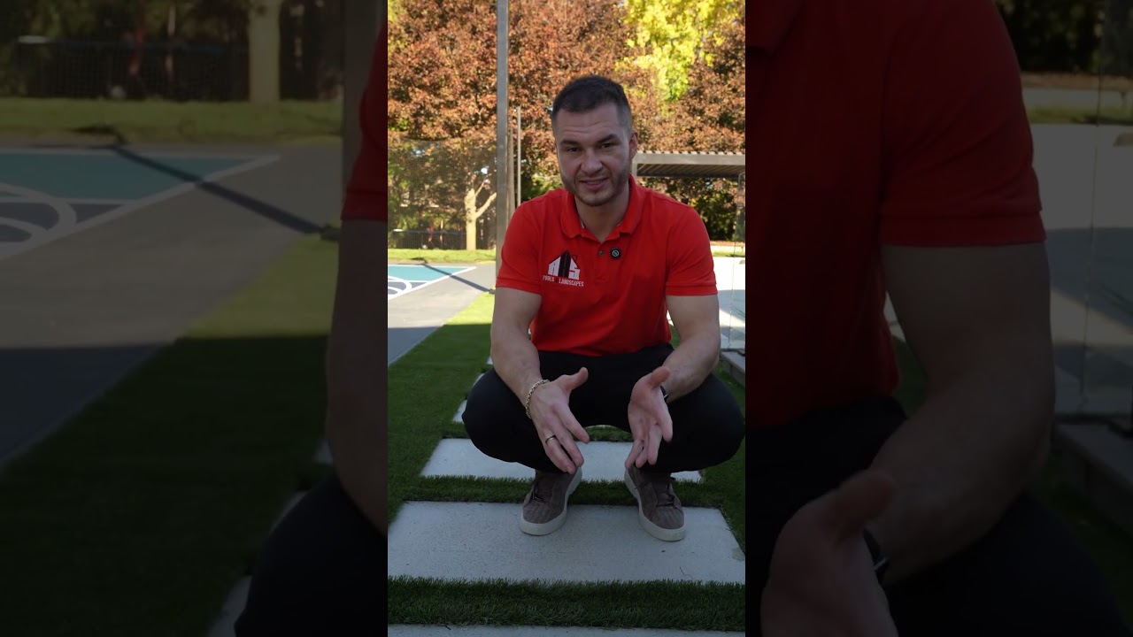 Walkway with Stepping Stones & Artificial Turf | Modern Backyard Design by Action Home Services