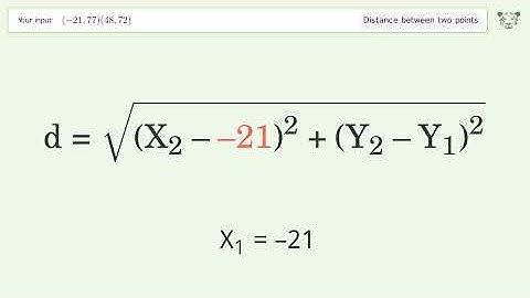 Find the distance between two points p1 (-21,77) and p2 (48,72): Step-by-Step Video Solution