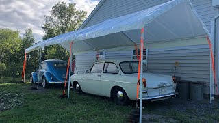 Harbor Freight Hack: Two 20x10 car canopy’s built into 30x10 car canopy.