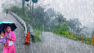 Super heavy rain and thunder in hilly Village||Indonesian Village life