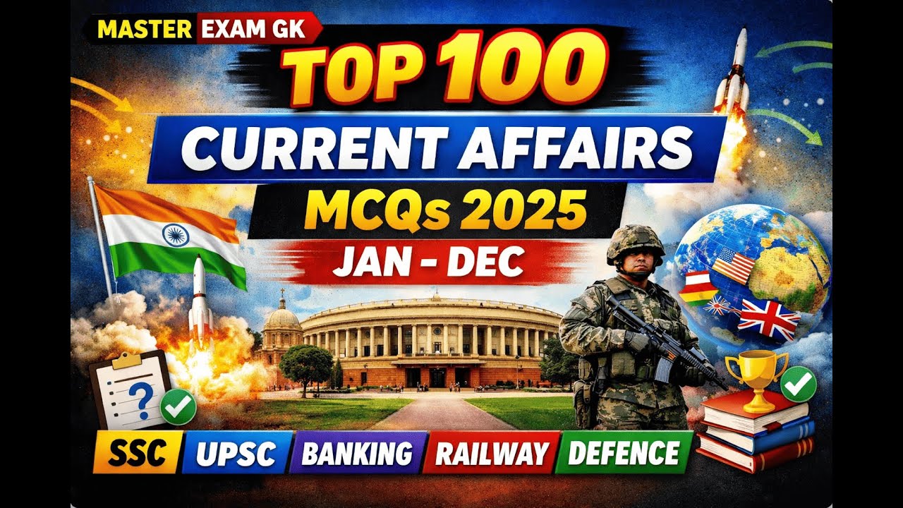 Top 100 Current Affairs MCQs 2025 | Jan–Dec Current Affairs | Current affairs 202 | Master Exam GK