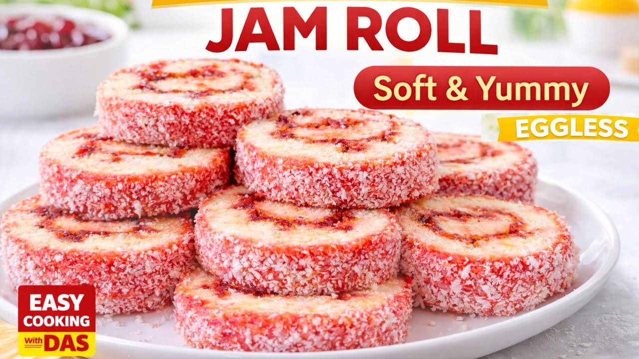Eggless Jam Roll Cake | Soft & Spongy Bakery Style #recipe 