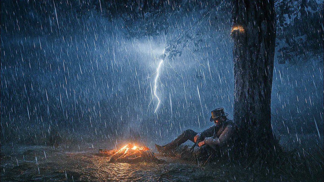 Resting Under a Tree During Heavy Thunderstorm | RDR2 ASMR Rain - YouTube