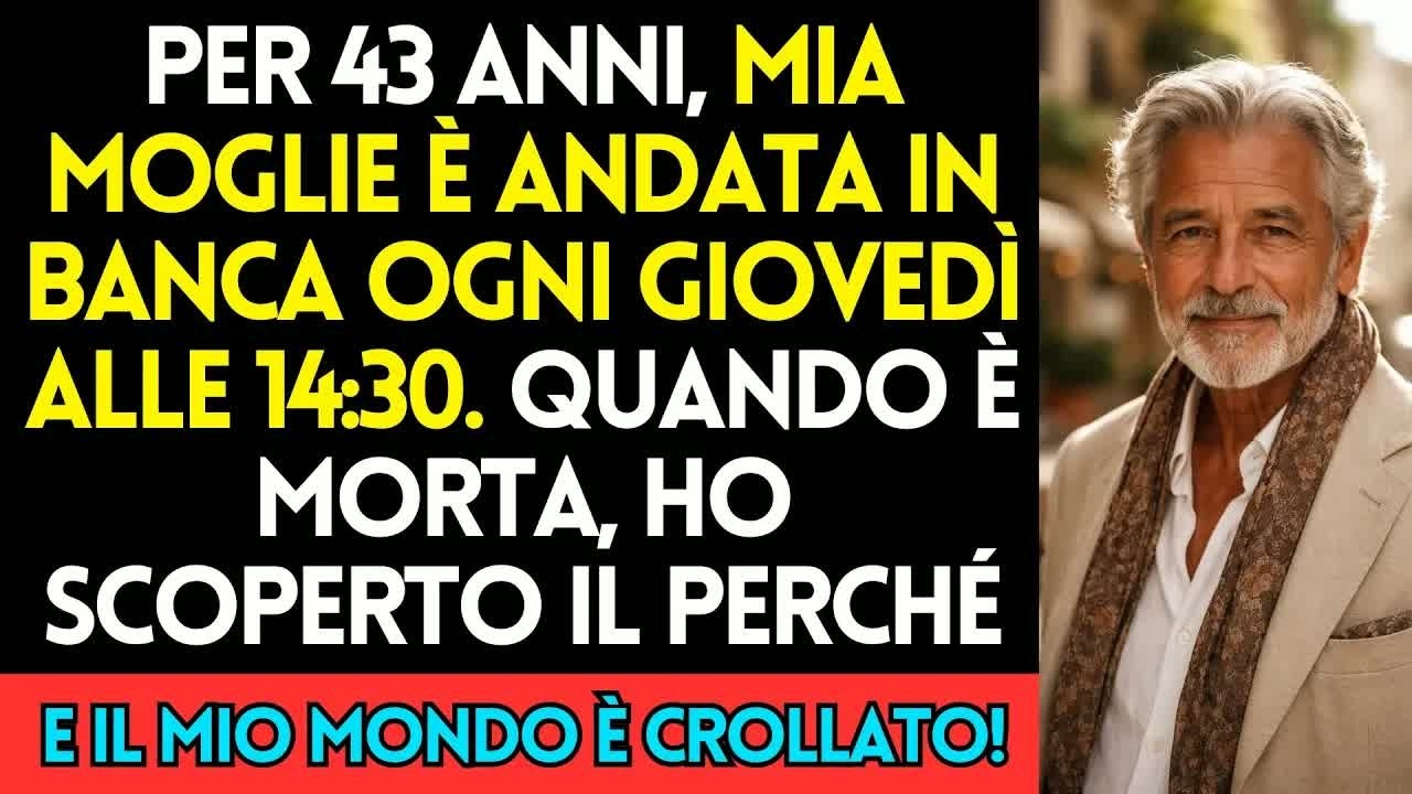 Ogni giovedì alle 14:30, per quarantatré anni, mia moglie usciva di casa con la stessa frase: "È un impegno personale, caro". Non l'ho mai seguita. Mi fidavo di lei più di me stesso. Poi, tre mesi...