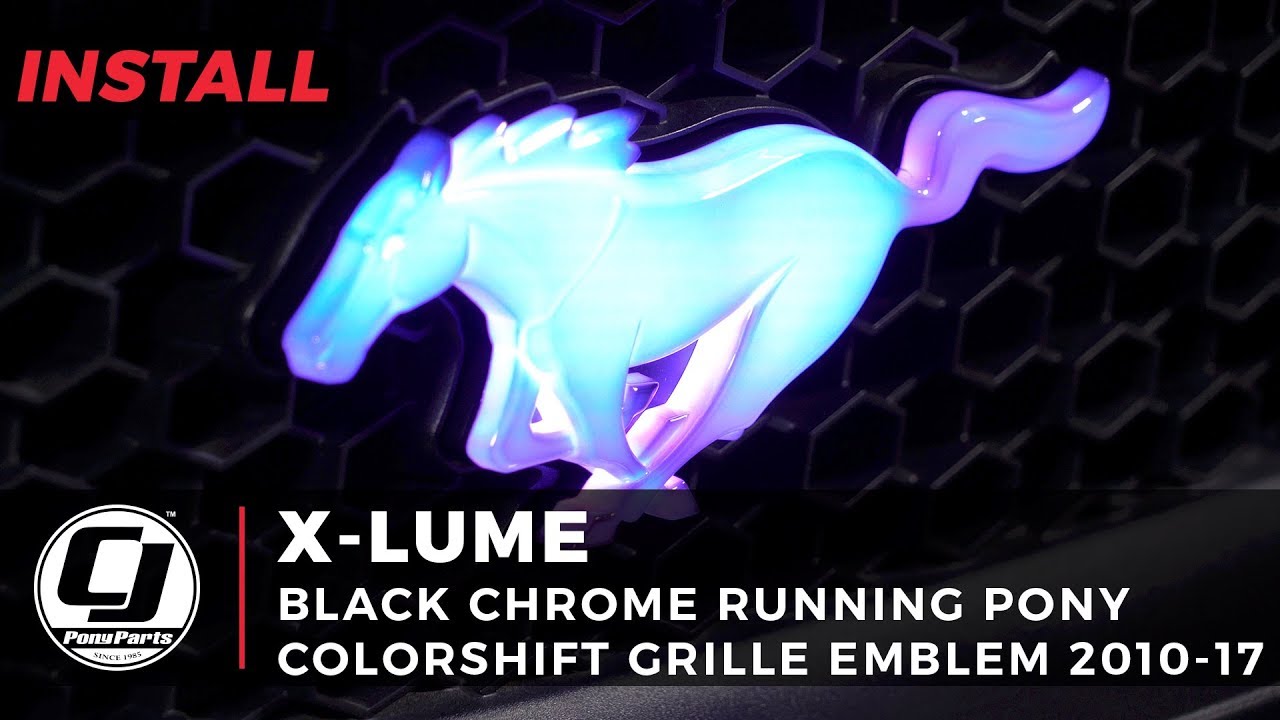 20102017 Mustang Install XLume Black Chrome Running Pony Grille Emblem w/ ColorShift