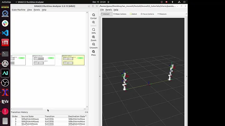 SMACC2 demonstrates concurrent control of two robotic arms using ROS2, MoveIt2 and ros2_control.