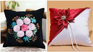 রিবন এমব্রয়ডারি কুশন কভার ডিজাইন । ribbon work cushion covers design