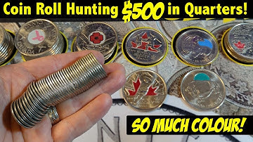 So many Colour Coins! Coin Roll Hunting *TWO THOUSAND* Canadian Quarters!
