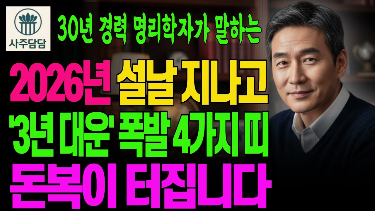 30년 명리학 인생을 걸고 말씀드립니다. 2026년 설날 이후, 당신의 통장 잔고가 완전히 바뀝니다!ㅣ사주풀이ㅣ명리학ㅣ연애운ㅣ재물운ㅣ운세ㅣ대박운세ㅣ결혼운ㅣ사업운ㅣ궁합