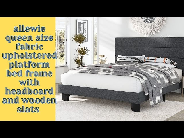 Allewie Queen Size Platform Bed Frame with Fabric Upholstered Headboard,  Dark Grey