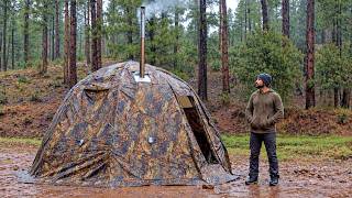 Cozy Heavy Rain Hot Tent Solo Camping with My Dog . Nature ASMR