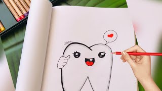 رسم اسنان | رسم ضرس كيوت | تعليم الرسم للاطفال