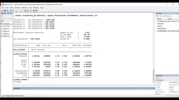 Multinomial logistic regression using Stata: Covid-19 threat perceptions from Pew data (revised)
