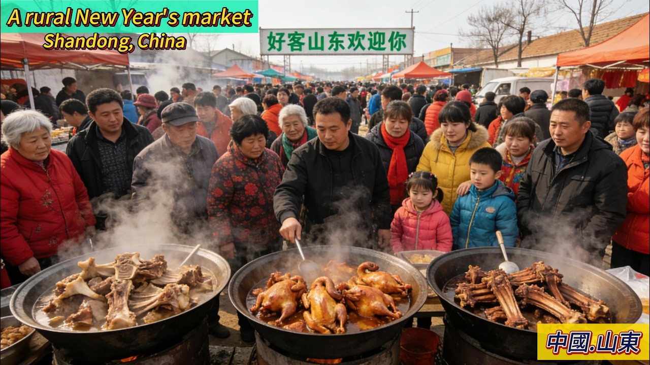 Шаньдун, Китай: Зрелище сельского рынка, богатое разнообразие вкуснейших блюд.