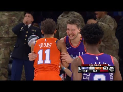 Luka Doncic Nails Half-Court Shot Over Trae Young - 2020 NBA Rising Stars Challenge