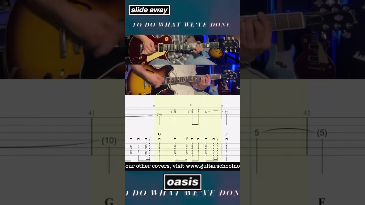 Slide Away - Oasis - Lead & Rhythm Guitar - Noel Gallagher - Bonehead - Rolling Tab - Cover - Lesson