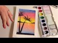 How to paint a sunset with palm trees in watercolor