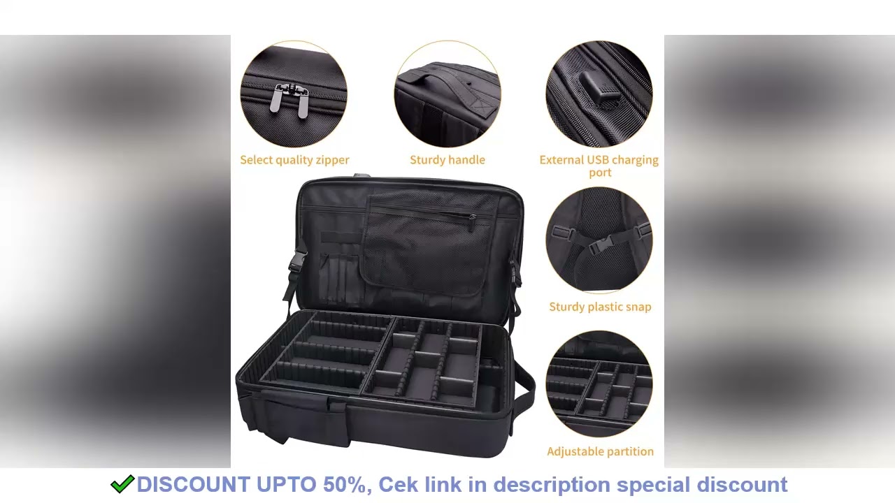 YUNTES Professional Barber Makeup Travel Backpack USB Adjustable Dividers - Large Cosmetic Storage